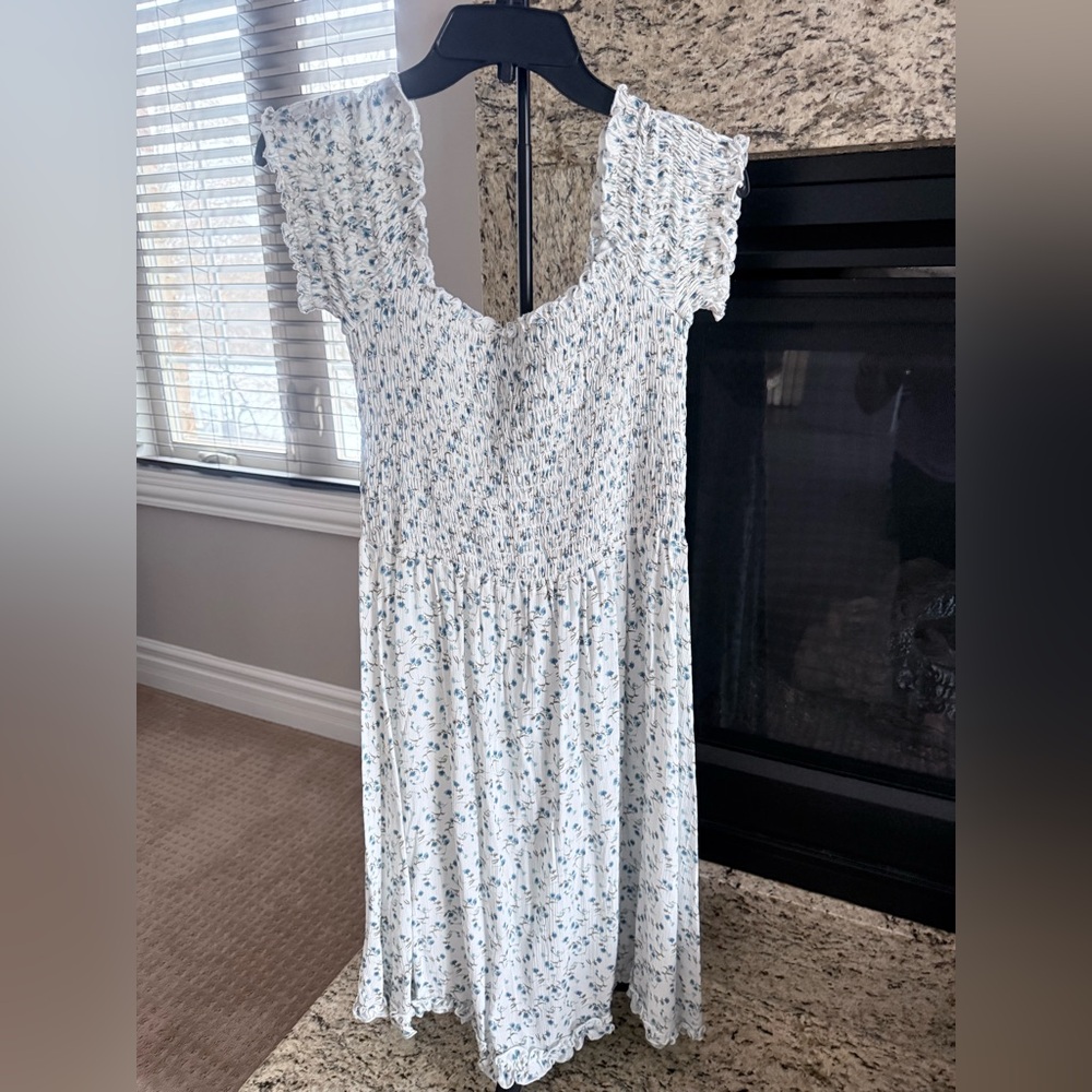 Chic White and Blue Floral Maxi Dress